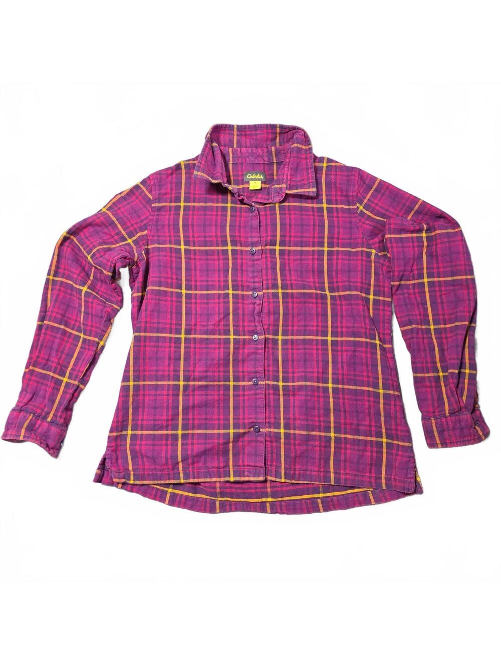 Cabela's Women's Medium Purple Plaid Button-Up Shirt 100% Cotton Casual Outdoor